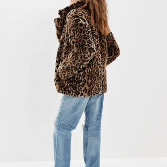 AE Leopard Faux Fur Coat - M - Picture 7 of 8